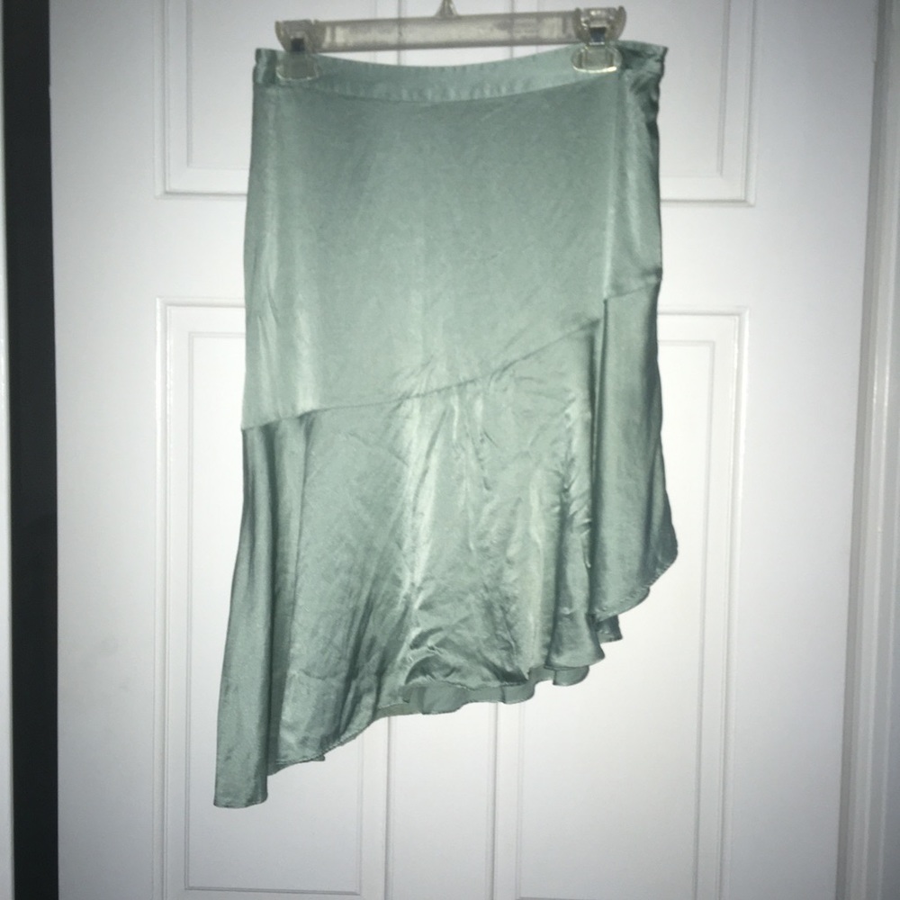H&M mint green asymmetrical silk skirt, size 6